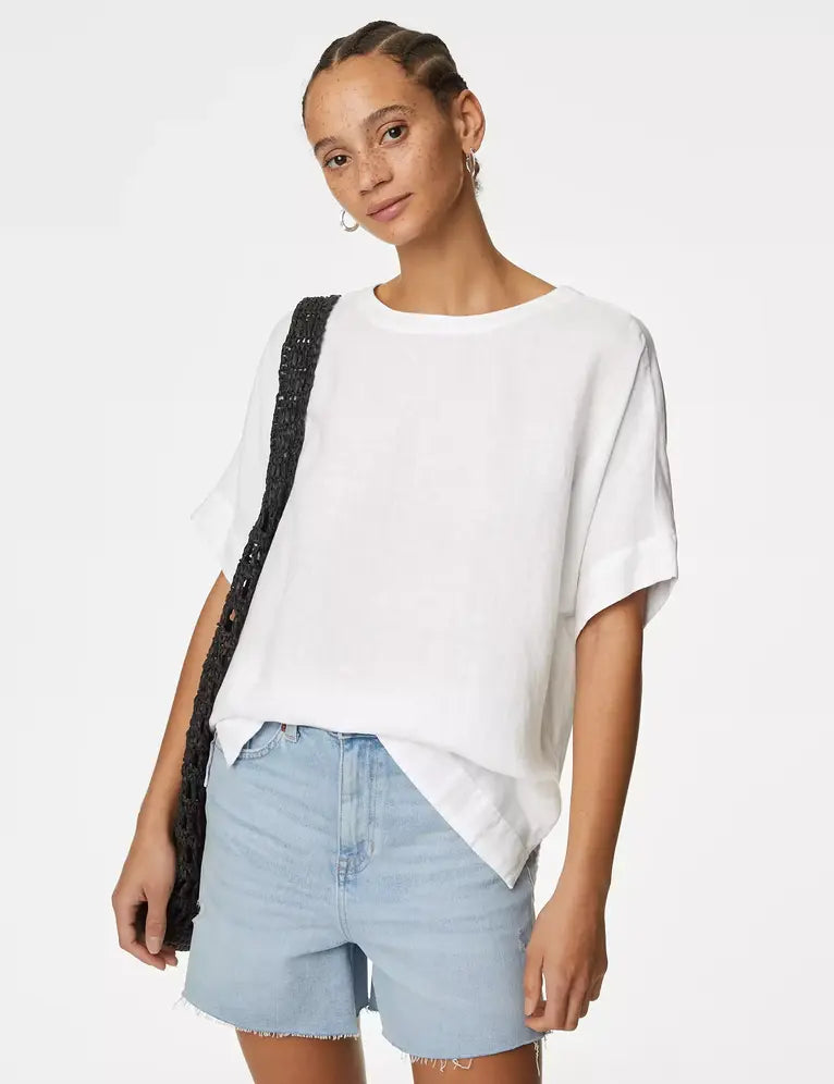 Blusa de lino de manga corta