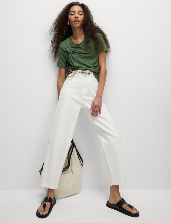 Top de lino de manga corta