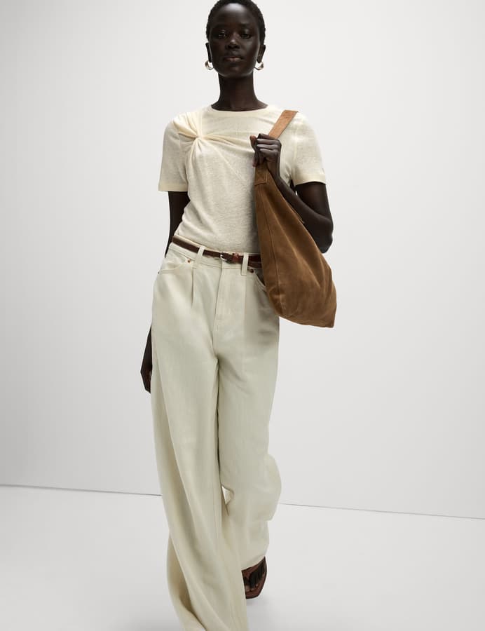 Top de lino de manga corta