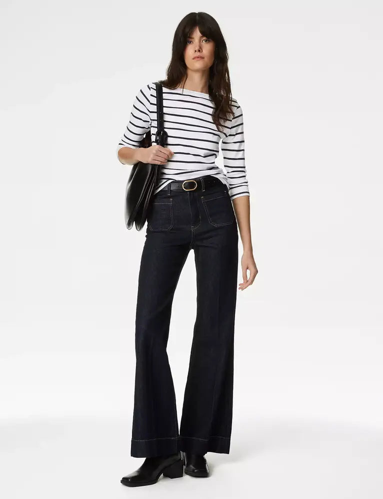 Camiseta de manga semilarga de rayas