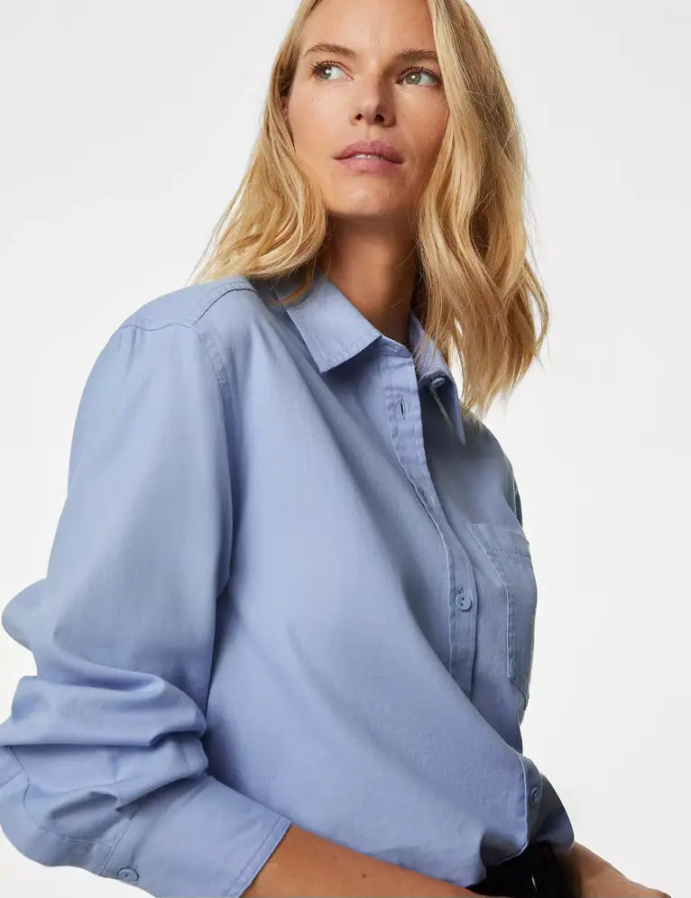 Blusa de algodón cuello maho