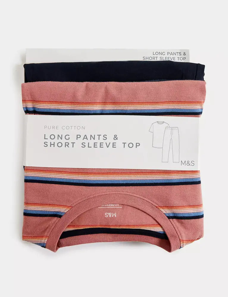 Pijama de punto pantalón largo y top manga corta a rayas