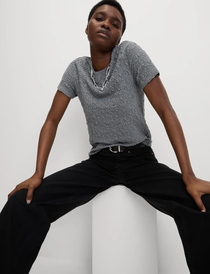 Top textura de manga corta