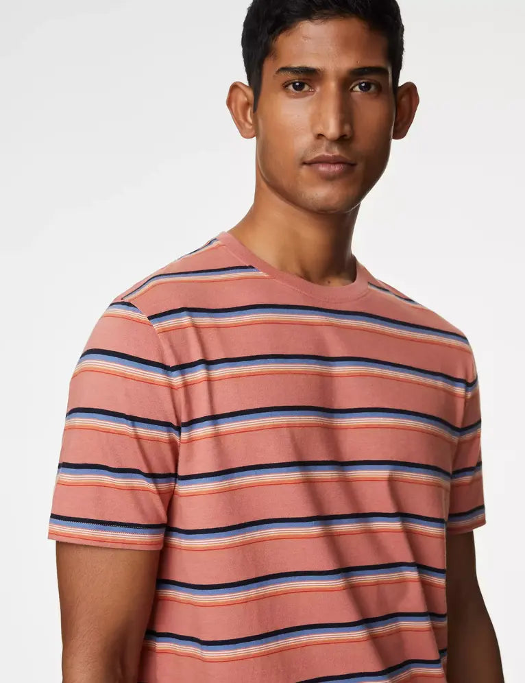 Pijama de punto pantalón largo y top manga corta a rayas