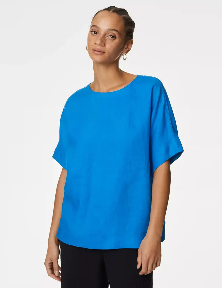 Blusa de lino de manga corta