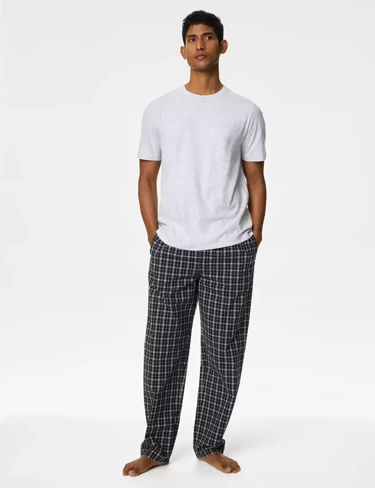 Pijama pantalon largo de tela y top de manga corta