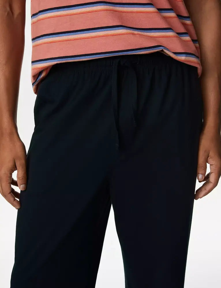 Pijama de punto pantalón largo y top manga corta a rayas