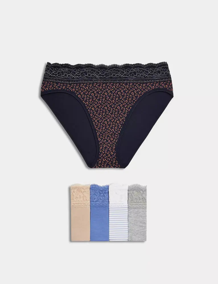 Pack 5 bragas altas HL estampadas con detalle encaje