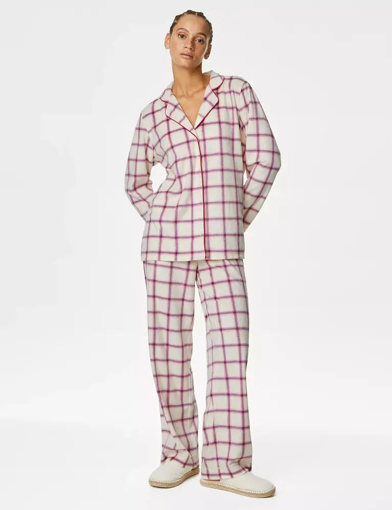 Pijama de manga larga abotonado de cuadros