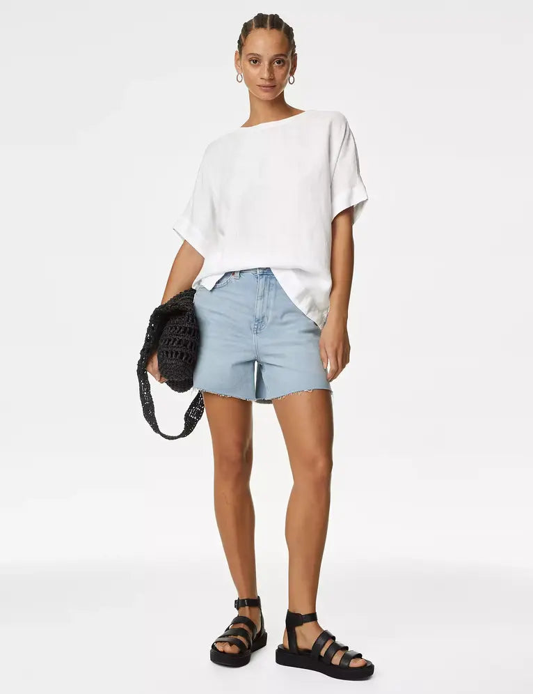 Blusa de lino de manga corta