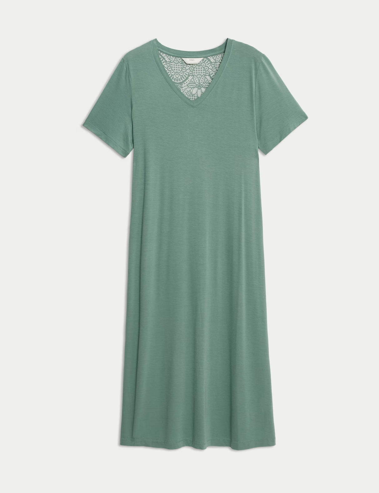 Camisón largo de manga corta con detalle de encaje