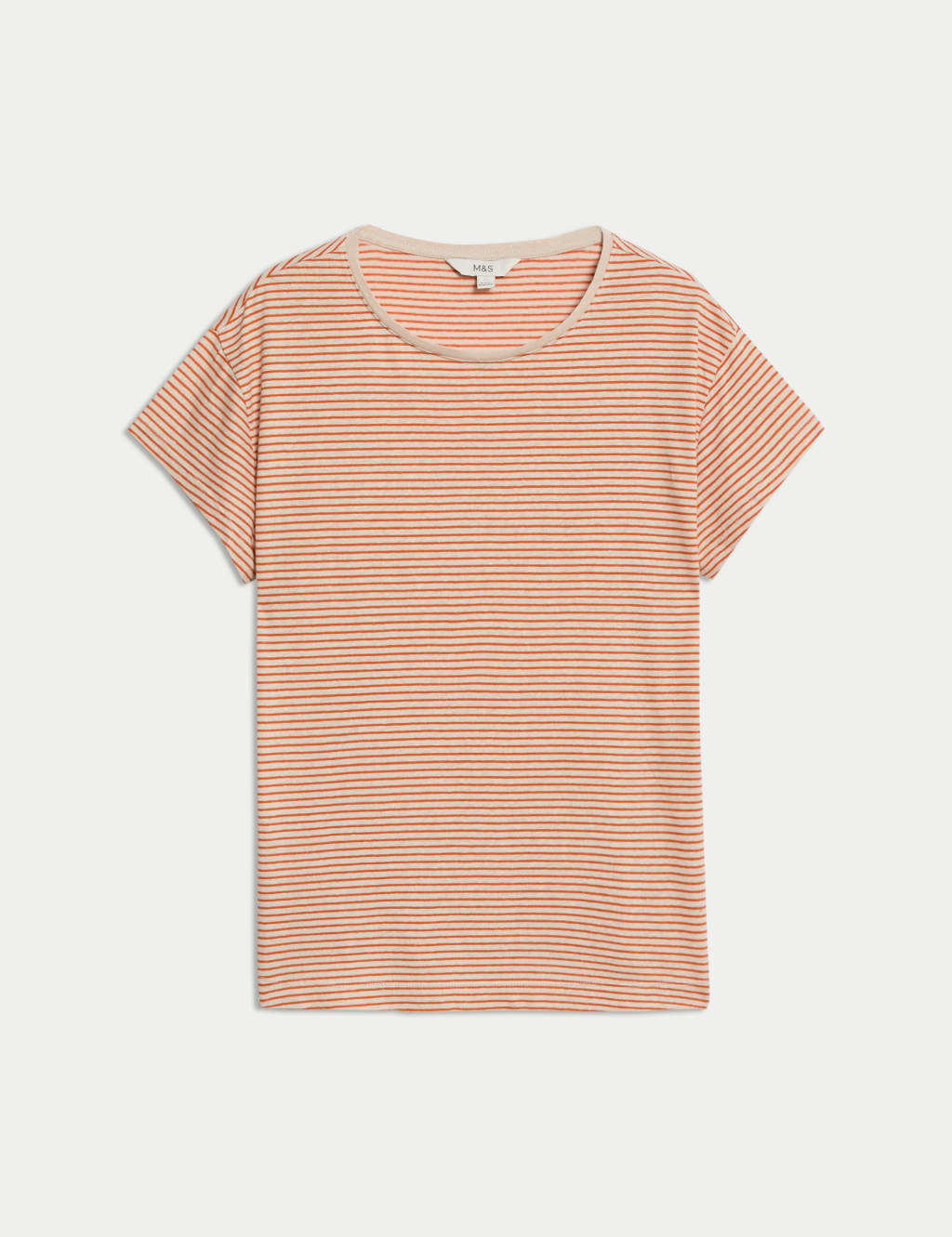 Top de mezcla lino de manga corta con diseño rayas