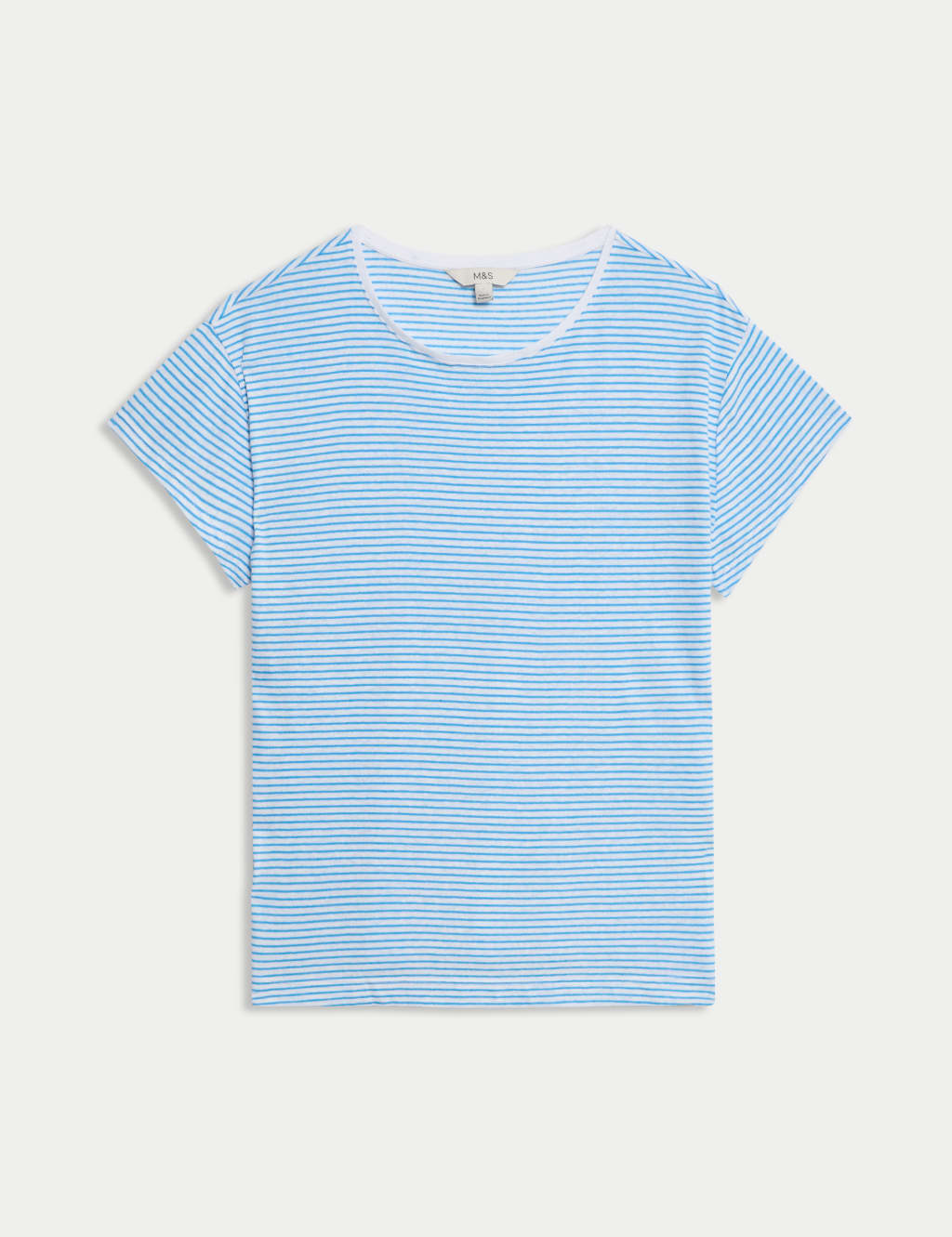 Top de mezcla lino de manga corta con diseño rayas