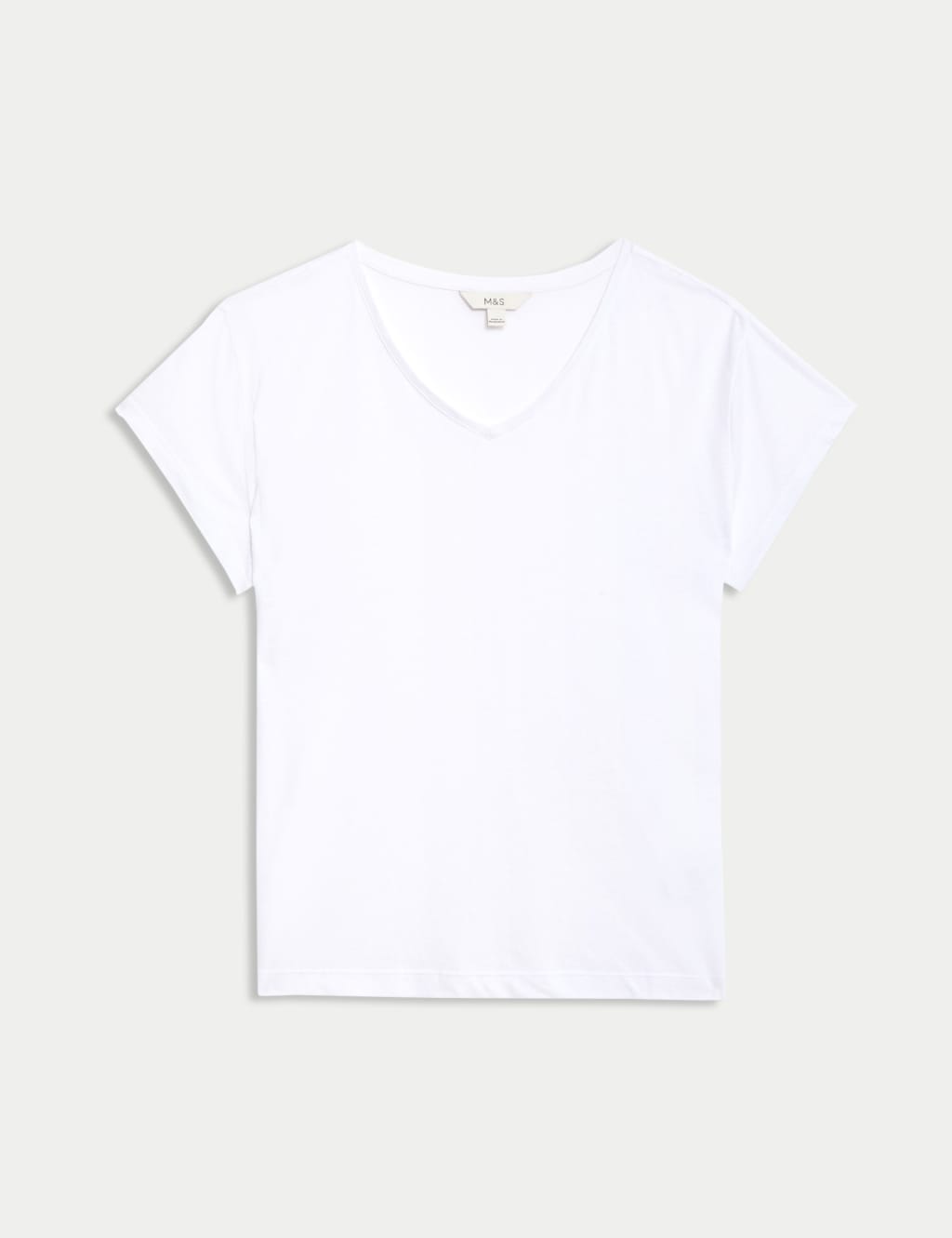 Top mezcla lino liso de manga corta y escote en pico