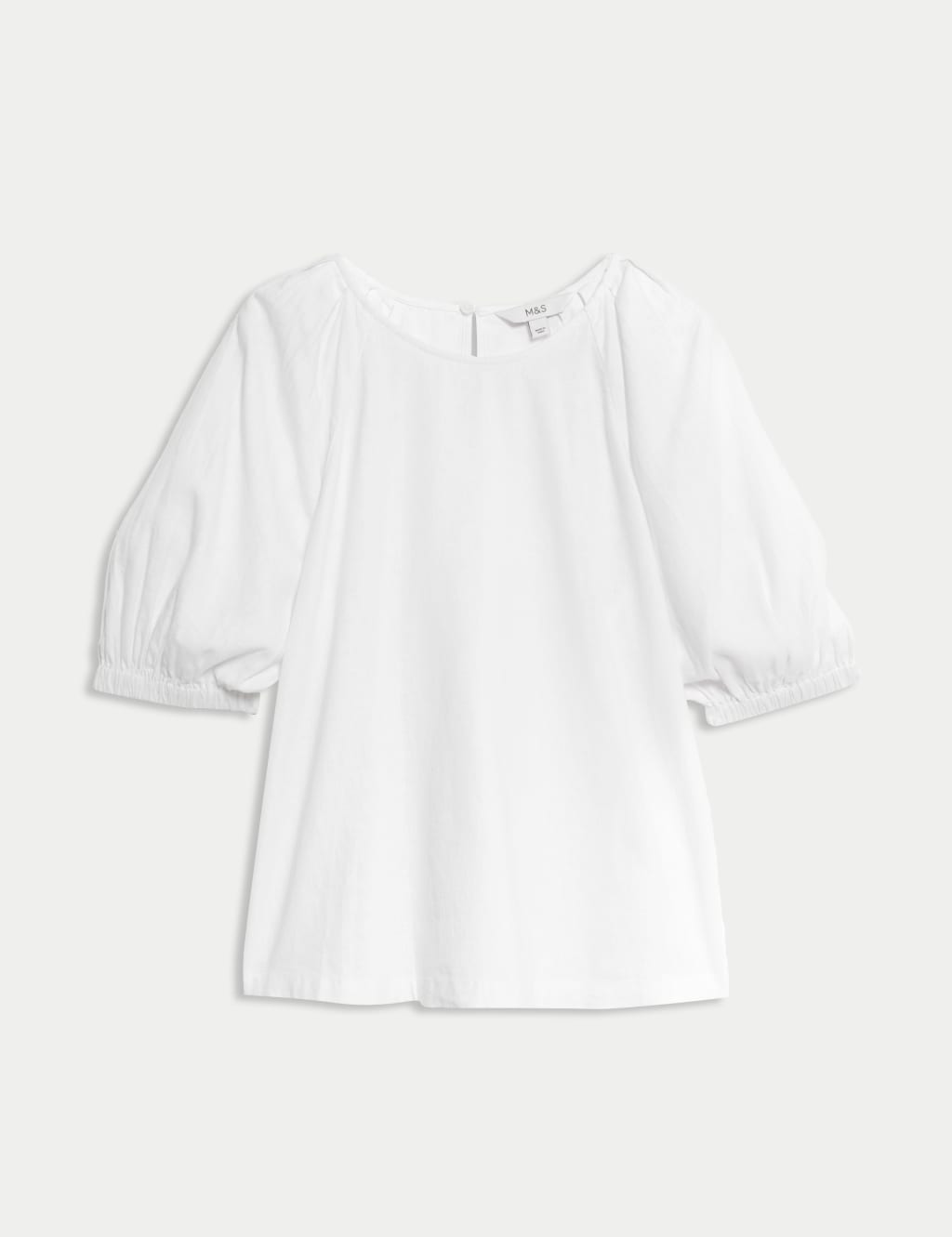 Blusa de lino con manga corta abullonada