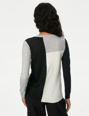 Jersey de cuello redondo con diseño bloques de color