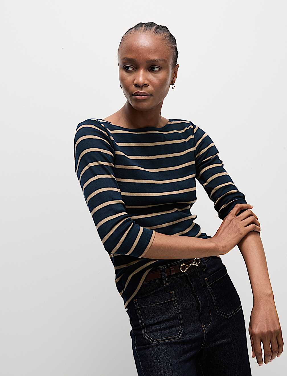 Camiseta de manga semilarga de rayas