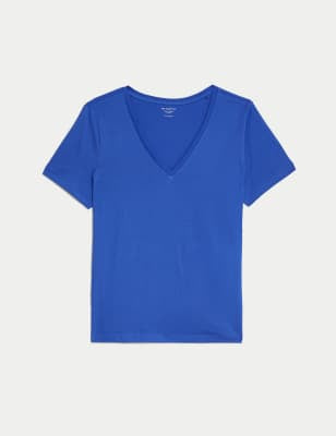 Camiseta básica de manga corta y escote pico