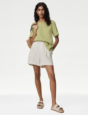 Blusa de manga corta con tela ondulada