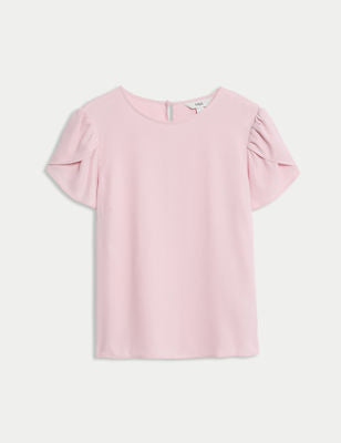 Blusa lisa de manga corta abullonada