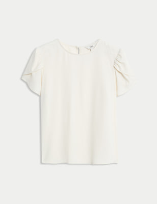 Blusa lisa de manga corta abullonada