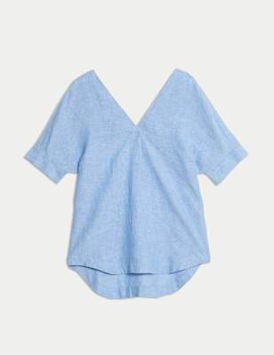 Blusa de lino de manga corta
