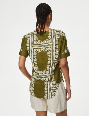 Blusa de lino con diseño de manga corta