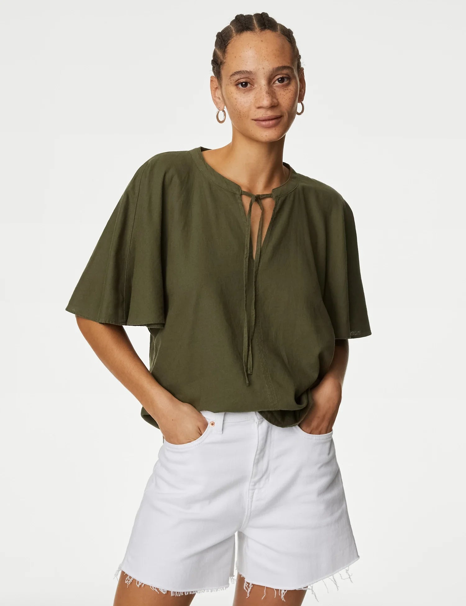 Blusa de lino  de manga corta