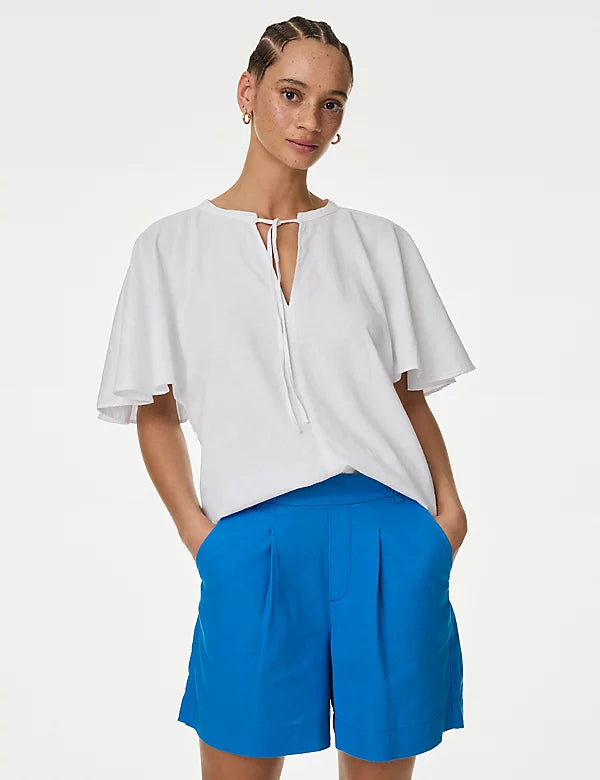 Blusa de lino  de manga corta