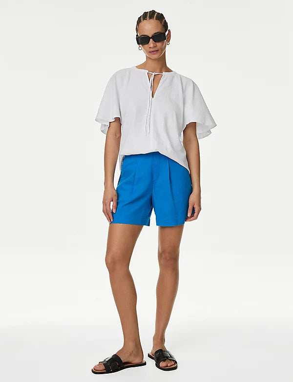 Blusa de lino  de manga corta