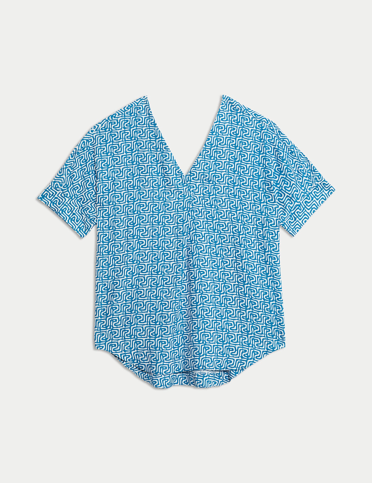 Blusa de lino de manga corta estampada