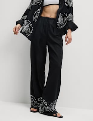 Pantalón estampado de lino-viscosa