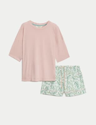 Pijama corto con diseño y top liso