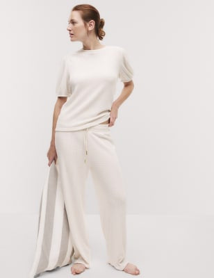 Pantalón de corte recto waffle