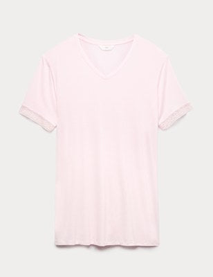 Camisola de viscosa de manga corta con escote en pico