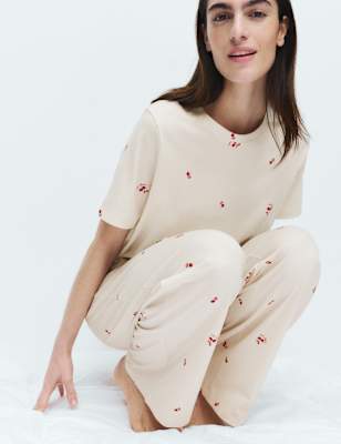 Pijama de punto con pantalón largo y top de manga corta