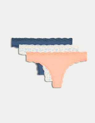 Pack 3 bragas tanga de algodón lisas y diseño