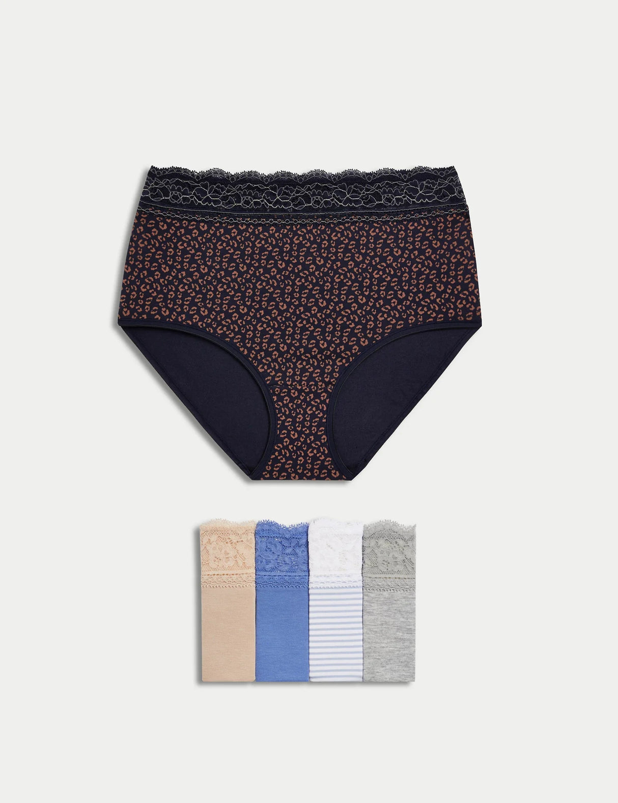 Pack 5 bragas altas FB estampadas con detalle encaje