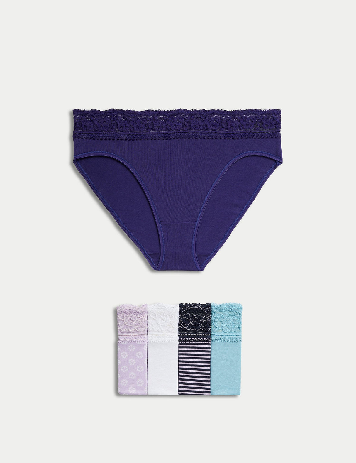Pack 5 bragas altas HL estampadas con detalle encaje