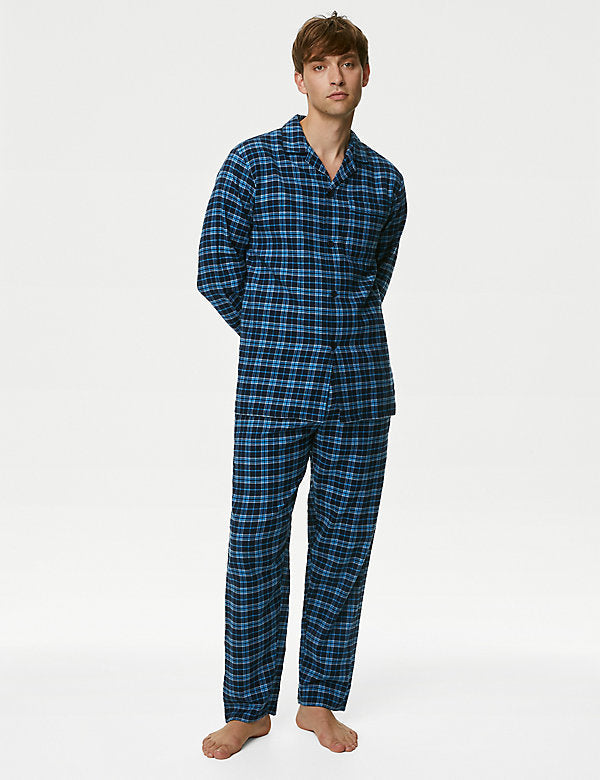 Pijama de manga larga franela a cuadros