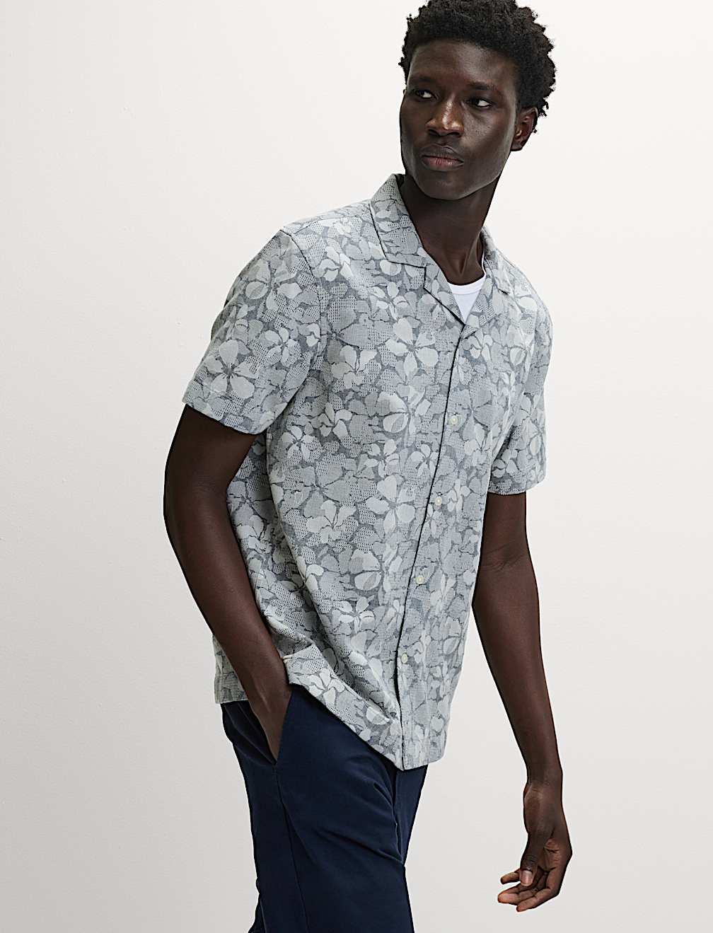 Camisa de manga corta Jaquard Flores