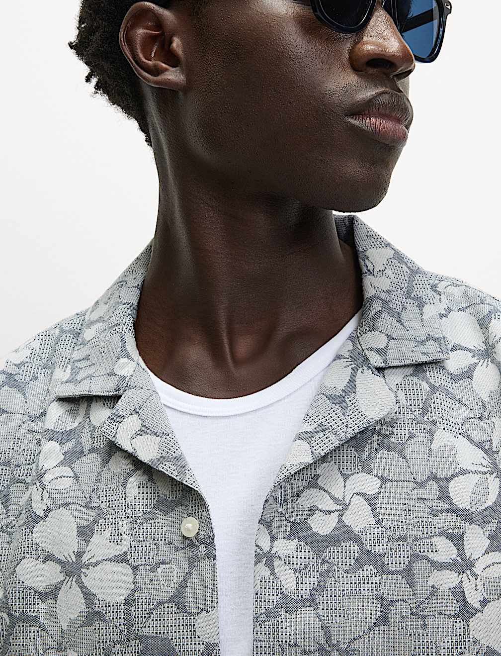 Camisa de manga corta Jaquard Flores