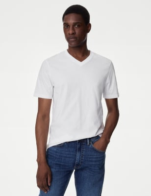 Camiseta cuello pico de manga corta lisa