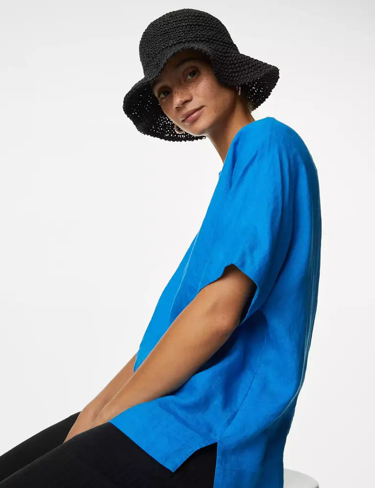 Blusa de lino de manga corta