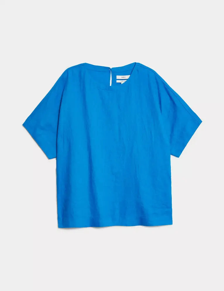 Blusa de lino de manga corta