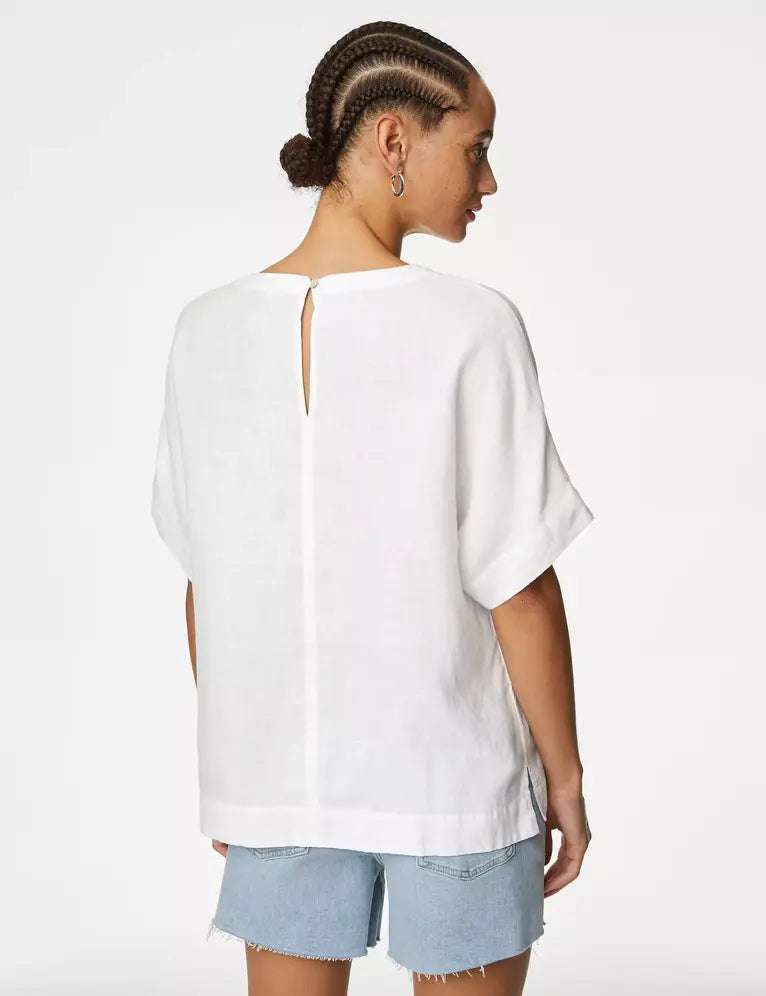 Blusa de lino de manga corta