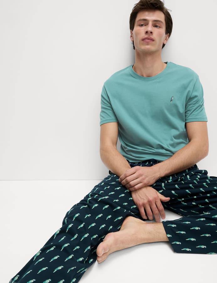 Pijama de punto con camiseta de manga corta diseño Loros