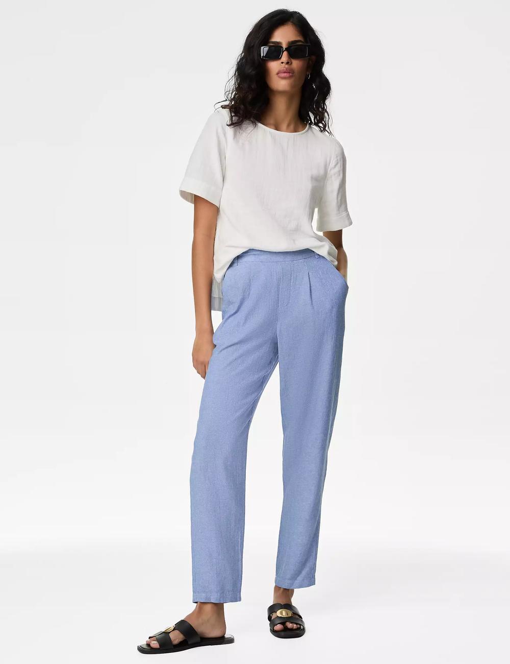 Pantalón de lino-viscosa Taper