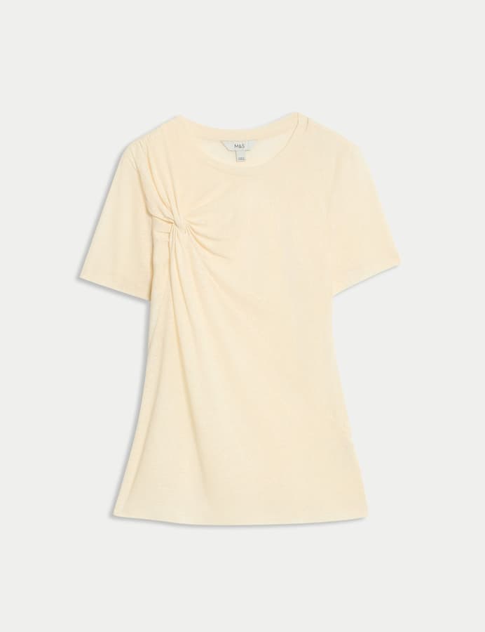 Top de lino de manga corta