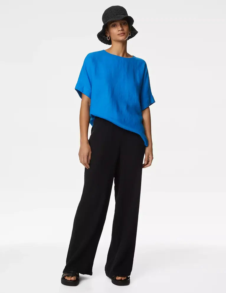 Blusa de lino de manga corta